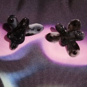 Imperfect Black and White Marble Floral Earrings.